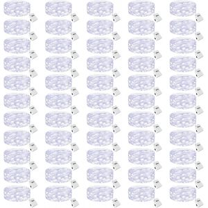 Lot De 50 Mini Guirlande Led À Pile, 2M 20Led 3 Modes Guirlande Lumineuse Pile, Ip65 Étanche Petite Guirlande Lumineuse Led Interieur Décoration Pour Jardin, Chambre, Mariage, Fête, Noël,Blanc Froid - Neuf