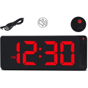 SZELAM Horloge murale numérique silencieuse avec grand écran LED de 26.7 cm, chambre à coucher, horloge à suspendre avec adaptateur d'alimentation USB pour personnes âgées et enfants - Noir et rouge - Neuf
