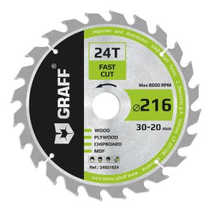 Lame de Scie Circulaire grossier 216 x 30 mm (anneau 20 mm) - Lame de Scie 216 x 30 mm, 24 Dents pour les coupes Rapides de Bois Tendre et Dur - Compatible avec les Lames de Scie Makita et Bosch - Neuf