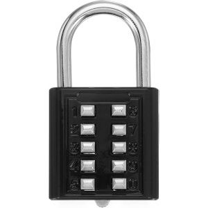 KALANKA-Cadenas à combinaison à 10 chiffres avec bouton poussoir à 5 positions, mécanisme de verrouillage de sécurité pour casier, salle de sport, casier, armoire à outils (noir, lot de 1) - Neuf