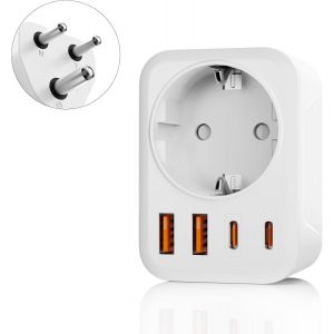 JGD-Adaptateur de Voyage Inde, Adaptateur 5 en 1 Sri Lanka avec 1 AC & 2 USB-C & 2 USB-A (3,4 A), Prise de Voyage 3 Broches Type D pour l'Inde, le Sri Lanka, le Bangladesh, l'Irak, le N&eacute;pal, le Nig&eacute;r - Neuf
