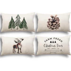 CAUC-Housse de Coussin Noel 40x60 Lot de 4 Housse Coussin Noel Deco Noel Coton et Lin D&eacute;coratif Taie d'oreiller pour Chambre, Nanap&eacute;, Chaise, Lit Decoration Noel 40 x 60 cm - Neuf