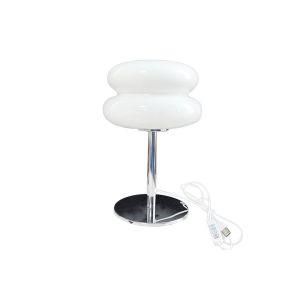 Lampe De Chevet Style Mid-Century Modern Avec Abat-Jour En Forme De Tartelette Aux ?ufs Et Alimentation Usb - Blanche - Neuf