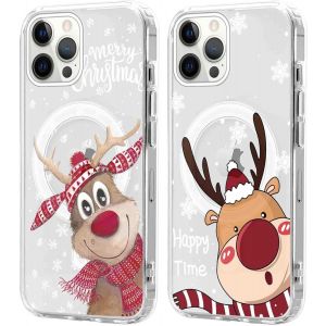 SJZG-2 Pi&egrave;ces No&euml;l Coque Magn&eacute;tique Pour Iphone 12 Pro Max 6,7'', Etui En Motif Dessin Cadeau De No&euml;l Compatible Avec Magsafe, Housse Christmas Silicone Bumper Cover Pour Iphone 12 Pro Max, Cerf 03 - Neuf