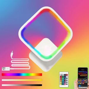 Applique Murale Led Rgb Interieur Lampe Murale Dimmable Avec T&eacute;l&eacute;commande Et App, 16 Millions De Couleurs, &Eacute;clairage Murale Moderne Pour Chambre Salon Chambre Des Enfants Couloir Escalier, 15w - Neuf