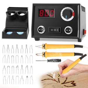 Machine de Pyrogravure 60W &ndash; Kit Stylo Bois avec 30 Pointes et 2 Stylos &ndash; Outil Gravure &Eacute;lectrique - Neuf