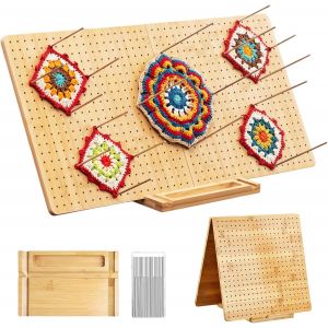 Mevronisshop-Planche De Blocage Du Crochet Grande,58x29 Cm Planche De Blocage Pliable En Bois Avec 30 Broches Et 1 Bo&icirc;te De Rangement,Planche Carr&eacute; Du Crochet,800 Trous Planche De Blocage Pour Granny - Neuf