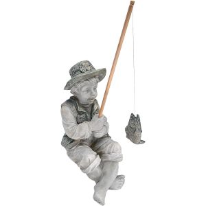 Mevronisshop-Fr&eacute;d&eacute;ric Le Petit P&ecirc;cheur D'avignon Statue De P&ecirc;cheur Pour Jardin, 38 Cm, Polyr&eacute;sine, Deux Tons Pierre - Neuf