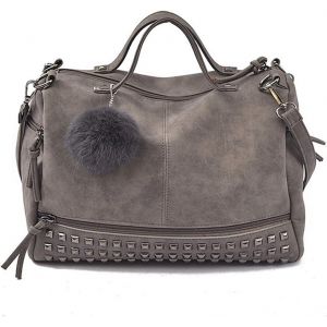 Sac à bandoulière style hippie punk rock pour femme, style motard, avec clous et boules de fourrure, style gothique, léger et portable, idéal pour les fêtes et les voyages - Neuf