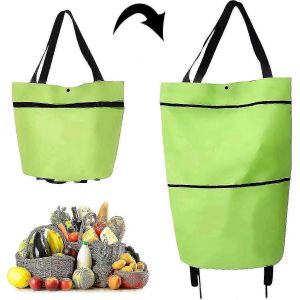 Chariot d'&eacute;picerie pliable &agrave; fermeture &eacute;clair en deux &eacute;tapes 2 en 1 avec sac &agrave; provisions &agrave; roulettes - Neuf