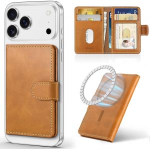 CAUC-Portefeuille Porte-Cartes Magnétique Détachable en Cuir Véritable pour iPhone 16 Pro Max/iPhone 16 Pro/iPhone 16 Plus/iPhone 16/iPhone 15/iPhone 14/iPhone 13/iPhone 12 - Marron Clair Rétro - Neuf