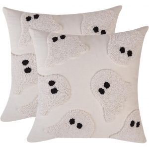 Trahoo-Housse De Coussin Halloween 45 X 45 Cm Fant&ocirc;me Touffet&eacute; Mignon Blanc D&eacute;coratif Taie D'oreiller Pour Party Canap&eacute; Chambre Chaise Maison Ext&eacute;rieur D&eacute;coration 2 Pi&egrave;ces - Neuf