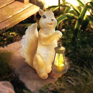 Mevronisshop-Statue D'&eacute;cureuil Solaire En R&eacute;sine - D&eacute;coration De Jardin Avec Lumi&egrave;re Pour Ext&eacute;rieur - Animaux En Plein Air - Neuf