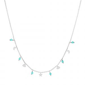 Collier Argent Pampilles De Forme Lune Coeur Et Pierre Amazonite - Neuf