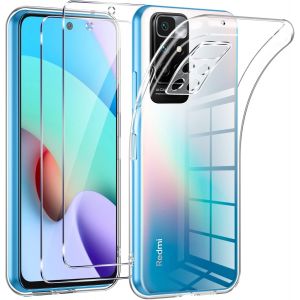 Kal-Coque Pour Xiaomi Redmi 10 4g/Redmi 10 2022 Avec 2 Pièces Protection Écran En Verre Trempé,Ultra Transparente Silicone En Gel Tpu Souple Pour Redmi 10 Couqe,Antichoc Anti-Jaune Etui Bumper - Neuf