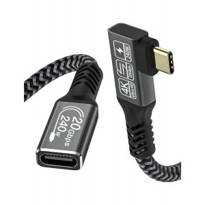 Erallonge usb c 50cm coudé, usb c femelle vers usb c male rallonge usb c 3.2 240W 20Gbps Rallonge USB C Vidéo 4K 60Hz USB Type-C en Nylon Tressé Compatible iPhone 15/16 Pro Max, Mackbook - Neuf