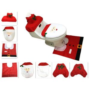 Housse de toilette de Noël Housse de toilette Père Noël Ensemble de 3 pièces Kit d'assemblage de toilette de Noël - Neuf