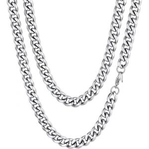 Kal-Chaine Homme Acier Inoxydable Collier Gros Maille Cubain Enfant Garcon Gourmette Massif Ras De Cou Punk [Argent/Noir/Plaque Or-Largeur: 3/6/9/12 Mm; Longeur: 36/46/51/55/61/66/71/76 Cm] - Neuf