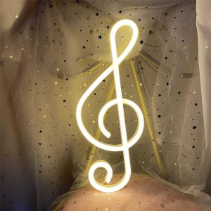 Eryi-Lampe Néon À Led En Forme De Note De Musique À Piles/Usb - Lampe Murale Néon Pour Chambre D'enfant - Décoration Pour Bar, Fête, Noël, Mariage (Blanc Chaud) - Neuf