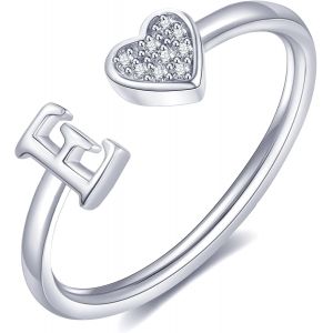 Kal-Bague Femme Or Argent Rose Or Coeur Bague Avec Initiale Lettres Enfant Fille Plaqué Or Reglable Ajustable A-Z Collier Femme Bague Fiançailles Accessoires Mode Contemporains Boîte Cadeau - Neuf