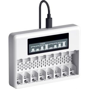 Chargeur de Batterie AA AAA 8 Baies avec &eacute;cran LCD, Charge Rapide USB et Emplacement ind&eacute;pendant pour 1,5V Piles Rechargeables Lithium-ION AA AAA - Neuf