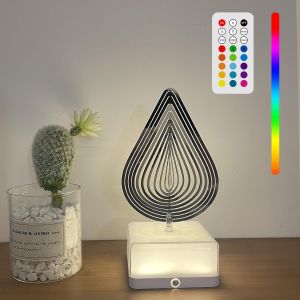 Kal-Lampe De Chevet Led Créative 3d Rotative Sans Fil, 16 Rvb Lampe De Nuit Tactile Avec Télécommande, Usb Rechargeable Lampe De Table D'ambiance Pour Chambre À Coucher Salon Maison(Goutte D'eau) - Neuf