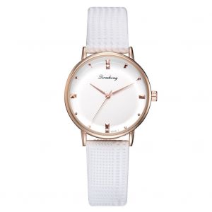 Montre-Bracelet A Quartz Analogique Simple Et Tendance Pour Femme, Cadran Rond, Bracelet En Cuir Pu (Blanc) - Neuf