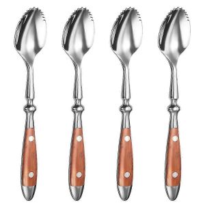 Cuillères À Pamplemousse,4pcs Cuillère À Pamplemousse Dentelée,Cuillère À Fruits En Acier Inoxydable 18/8 Cuillère À Kiwi Avec Manche En Bois - Neuf