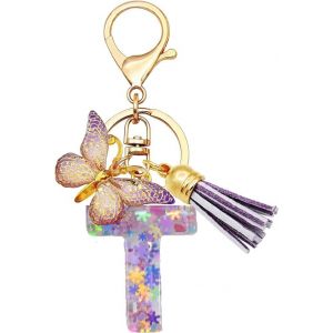 Kal-Porte-Clés Initiales Pour Filles Et Femmes, Rose, Violet, Flocon De Neige, Paillettes, Gouttes De Cristal, Jolis Papillons, Décoration De Cartable, Clés De Voiture, De Sac, Lettres - Neuf