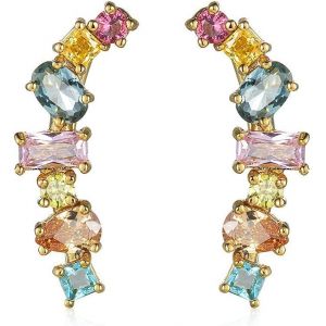 Kalhx-Boucles D'oreilles Grimpantes Cristaux Multicolores Plaqué Or Bijoux Femme Élégants Puces Oreilles Luxueuses - Neuf