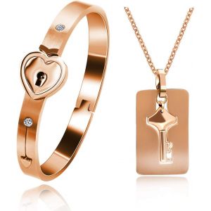 Kal-Y1481 Collier En Acier Inoxydable Avec Pendentif Clé Et Bracelet De Serrure Pour Homme Et Femme - Neuf
