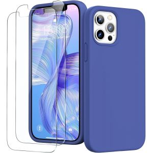 3 en 1 Coque Silicone Liquide pour iPhone 12/12 Pro 6,1 Pouces - avec 2 Verre Tremp&iquest;&iquest; - ?tui de Protection Antichoc en Microfibre Douce[R&iquest;&iquest;sistant aux Rayures] [Antid&iquest;&iquest;rapant], Bleu Fonc&iquest;&iquest; - Neuf