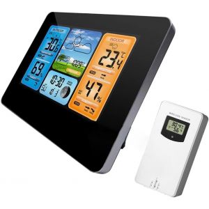 SUBZONAL-Station m&eacute;t&eacute;o num&eacute;rique multifonction avec &eacute;cran LCD, thermom&egrave;tre et hygrom&egrave;tre int&eacute;rieur/ext&eacute;rieur, barom&egrave;tre, capteur ext&eacute;rieur sans fil, r&eacute;veil, alimentation USB, alertes de phase lunaire - Neuf