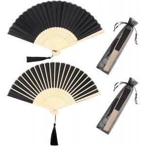 Kalanka-2 Piéces Eventail Mariage Nior, Éventails Pliants Personnalisés Avec Sacs De Rangement, Eventails Blancs En Papier Et Bambou Pour Invités, Pour Danse, Fête, Cadeaux De Mariage - Neuf