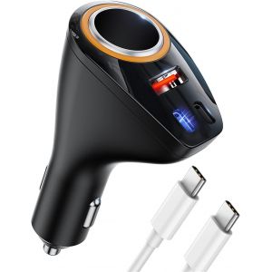 JGD-Chargeur de voiture 4 en 1 [Dual PD30W+QC30W] R&eacute;partiteur allume-cigare USB 12 V Chargeur de voiture 170 W Charge rapide Mini adaptateur USB Prise pour iPhone 17 16 Samsung S25 S24 Huawei GPS Cam - Neuf