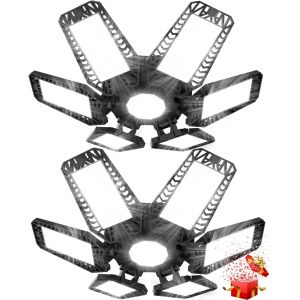 Subzonal-Clairage Led Garage 185w 2 Pi&egrave;ce, E27/E26 Lampe D'atelier D&eacute;formable &Agrave; 6 Panneaux Ajustables 18500lm Super Brillant Plafonnier Led Pour Garages, Sous Sol, Atelier, Entrep&ocirc;t - Neuf