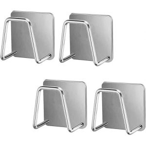Eryi-4 Pièces Porte Éponge Auto-Adhésif Évier Cuisine, Acier Inoxydable Étanche Porte-Éponge Crochets, Support Eponge Pour Éponges Brosser Couvercle De La Marmite Torchon (Argent) - Neuf
