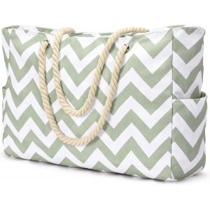 RFCBC-Sac de plage à rayures - Sac de plage étanche - Grand sac de plage avec fermeture éclair - Sac de shopping pour femme - XXL - Famille - Sac de courses - Sac à bandoulière - Uni - Sac de voyage - Neuf