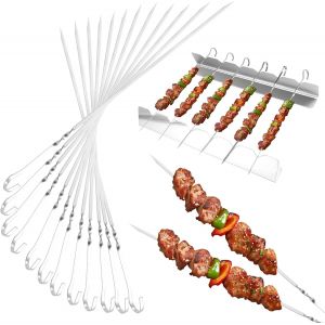 ASFASFq-Brochettes Inox pour Barbecue avec 2 Support,12 Brochettes à Viande en Acier Inoxydable,28.5 cm BBQ Brochette Réutilisables,Pic a Brochette Inox de Kebab,Brochettes Plates pour Barbecue,Viand - Neuf