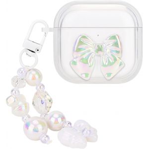 acdsgd-tui Transparente Compatible avec Airpods 4 G&eacute;n&eacute;ration 2024 avec Porte-cl&eacute;s, Housse avec Motif de N?ud Papillon pour Femmes, Coque de Protection en TPU Antichoc Anti-Rayures Antid&eacute;rapante - Neuf