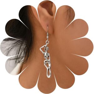 Kal-Boucles D'oreilles Punk Squelette Boucles D'oreilles Pendantes Crâne Argent Boucles D'oreilles Crâne Gothique Boucles D'oreilles Minimaliste Crâne Boucles D'oreilles Squelette Bijoux Pour - Neuf