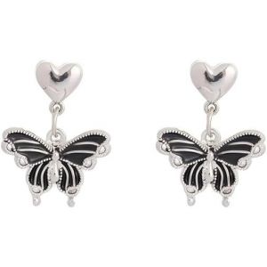 Kal-Boucles D'oreilles &Agrave; Clous Papillon &Eacute;mail Noir Gothique Femmes Bijoux Remarquables Cadeaux Vintage Animaux Breloques Tige Argent 925 - Neuf