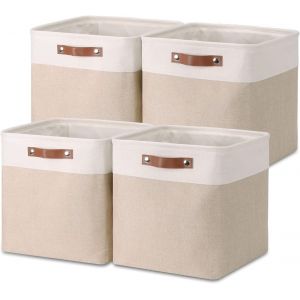 Boite de rangement 33x33x33cm, 3 paniers de rangement en tissu pour armoire, ¿¿tag¿¿res et placard (Lot de 3, Kaki&blanc) - Neuf