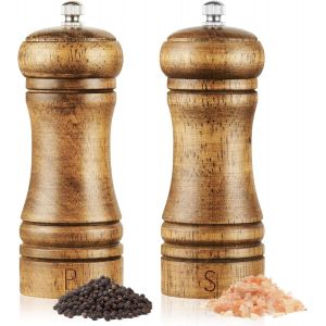 Subzonal-Broyeur De Poivre,2pcs Moulin À Poivre Et Moulin À Sel En Bois+2 Petits Pinceaux,Tournez Le Broyeur Pour Créer Mouture Parfaite,Vous Pouvez Régler Grossièreté - Neuf