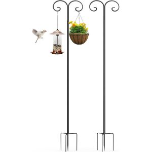 Mevronisshop-Crochet De Berger Sur Pied: 2 Pi&egrave;ces 240cm Crochets De B&acirc;ton Ext&eacute;rieur R&eacute;glable En Hauteur 4 Pieds Piquet De Lanterne Jardin Suspension De Plantes Abreuvoir Mangeoir D'oiseaux D&eacute;coration - Neuf