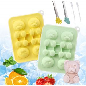 Kal-8 Pcs 3d Moule Ourson Moule Glace Livré Avec Deux Compte Gouttes De 5 Ml Moule À Glace Ours Diy Réutilisable Convient Pour Le Chocolat, La Crème Glacée, La Gelée, Les Cocktails, Les Bonbons - Neuf