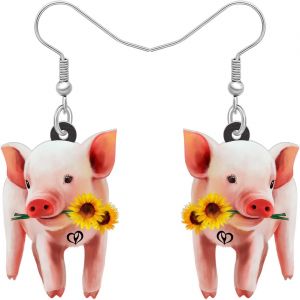 Kal-Acrylique Rose Boucles D'oreilles Cochon Bijoux Dangereux Anime Cochon Cadeaux Pour Les Amateurs De Cochon Boucles D'oreilles Femme Fille Charme - Neuf