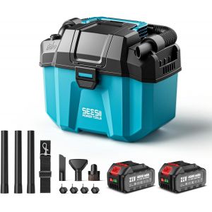 Aspirateur Eau Et Poussière Batterie 8000 Mah (2X4000 Mah),Aspirateur Poussiere Et Eau 10 L,Avec Sangles,4 Roues Et Accessoires,Idéal Pour Atelier,Chantier Ou Voiture - Neuf