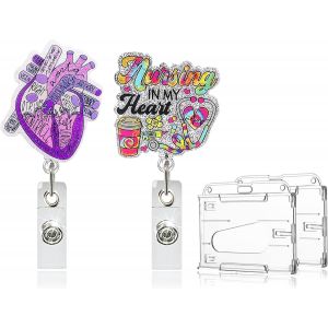 Porte Badge Infirmiere Tour de cou Infirmiere Porte Badge Enrouleur Porte Badge Tour de cou Tour de cou Porte Badge Cadeaux pour le Bureau des Enseignants Infirmiers,4 Pi&egrave;ces - Neuf