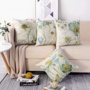 Cauc-Lot De 4 Housse De Coussin 45 X 45 Cm Polyester Et Lin D&eacute;coratif Taie D'oreiller De Voiture Canap&eacute; Maison D&eacute;cor Housses De Coussin (S&eacute;rie De Fleurs) - Neuf